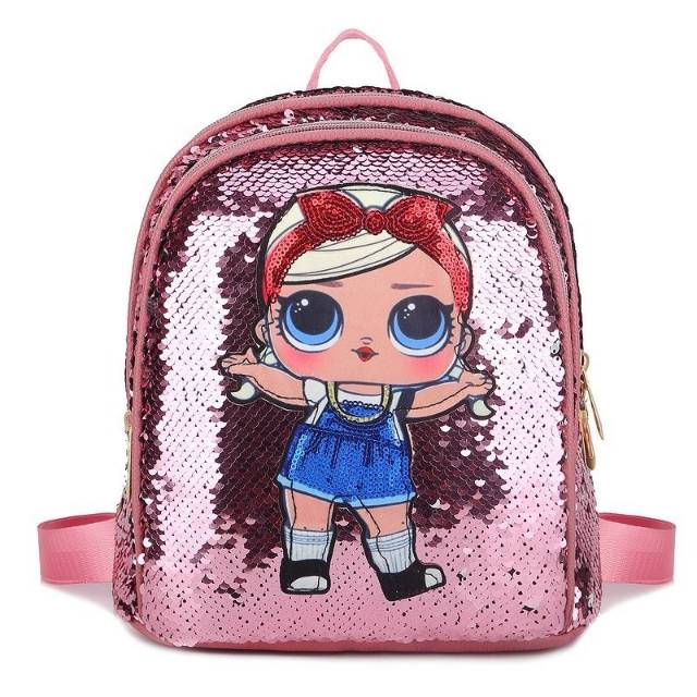 &quot;aurabagss&quot; - Tas Anak Ransel Anak Perempuan Sekolah PAUD TK Backpack Anak Perempuan &quot;SEQUIN LOL  BOM 558&quot; Ransel Sequin Usap 2 Warna Terbaru Keren