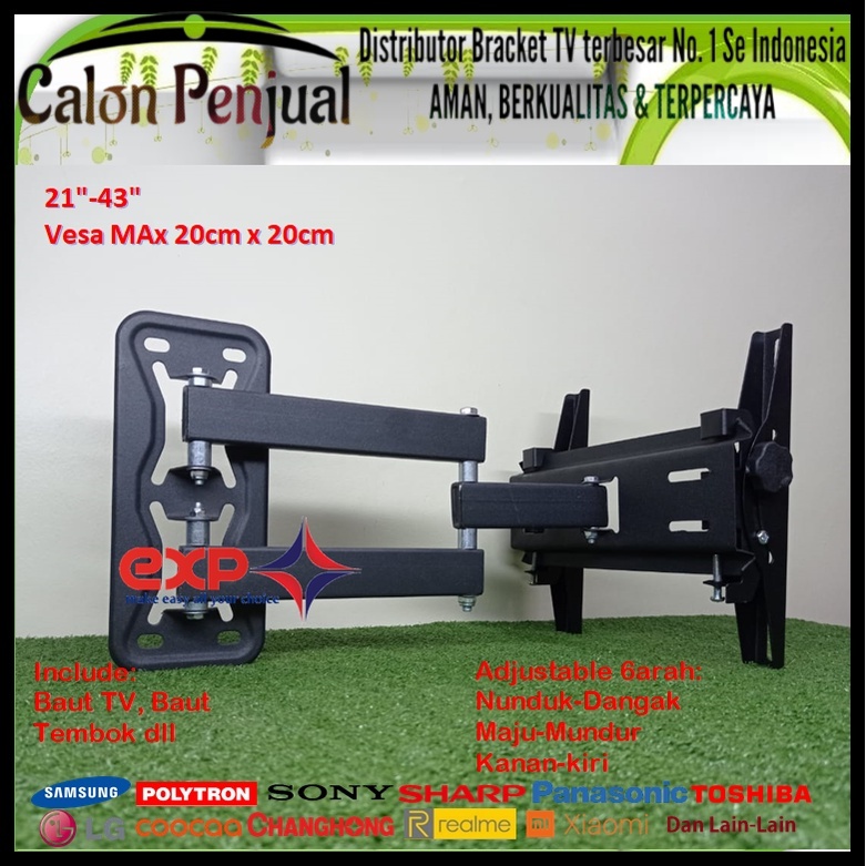 Bracket TV TOSHIBA 14 s/d 43 inch 6 ARAH FULL BESI SUPER KOKOH GARANSI 100% ORI