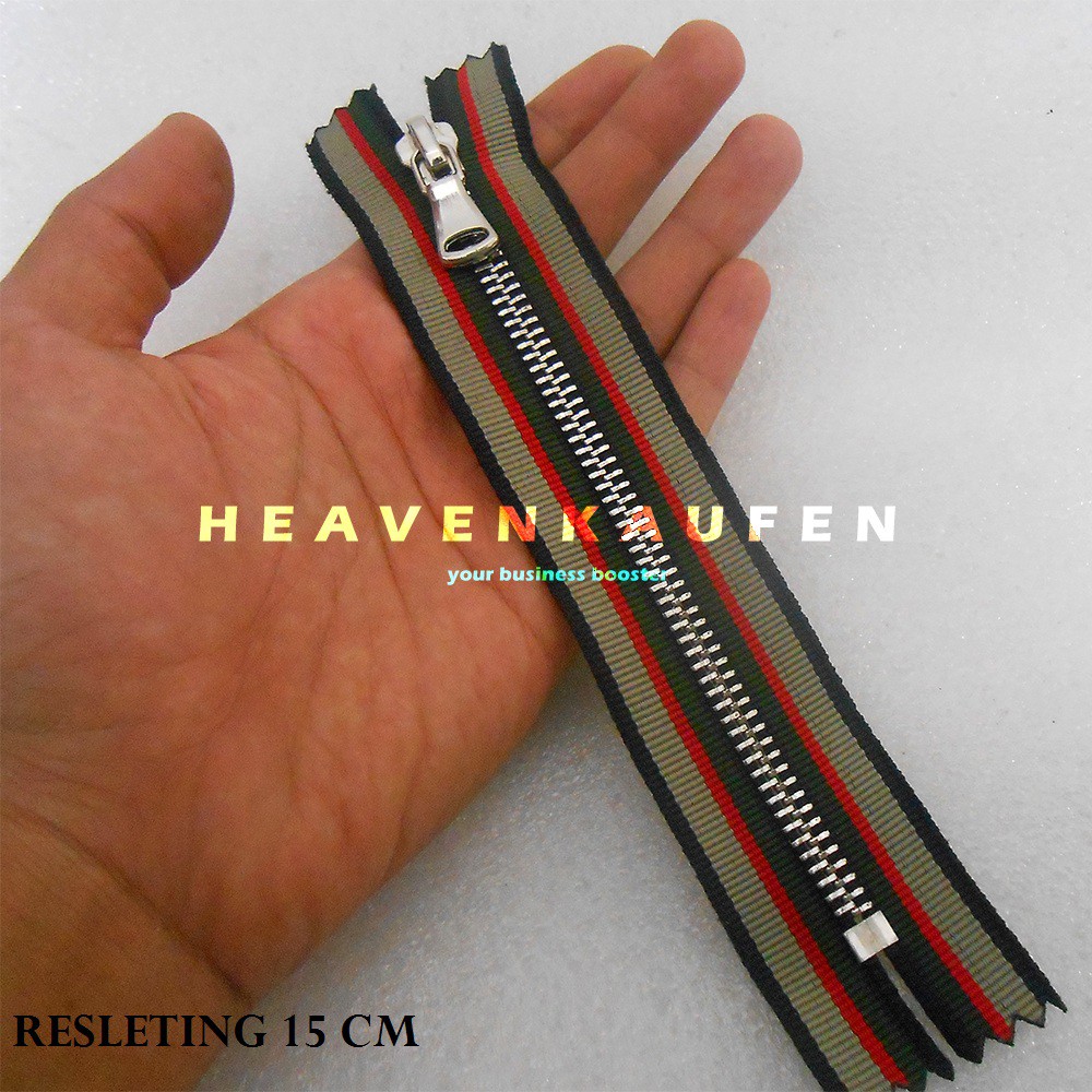 Resleting Zipper 15 cm (6 inch) Kain Strip Warna - Gigi Besi Silver Harga Per Biji