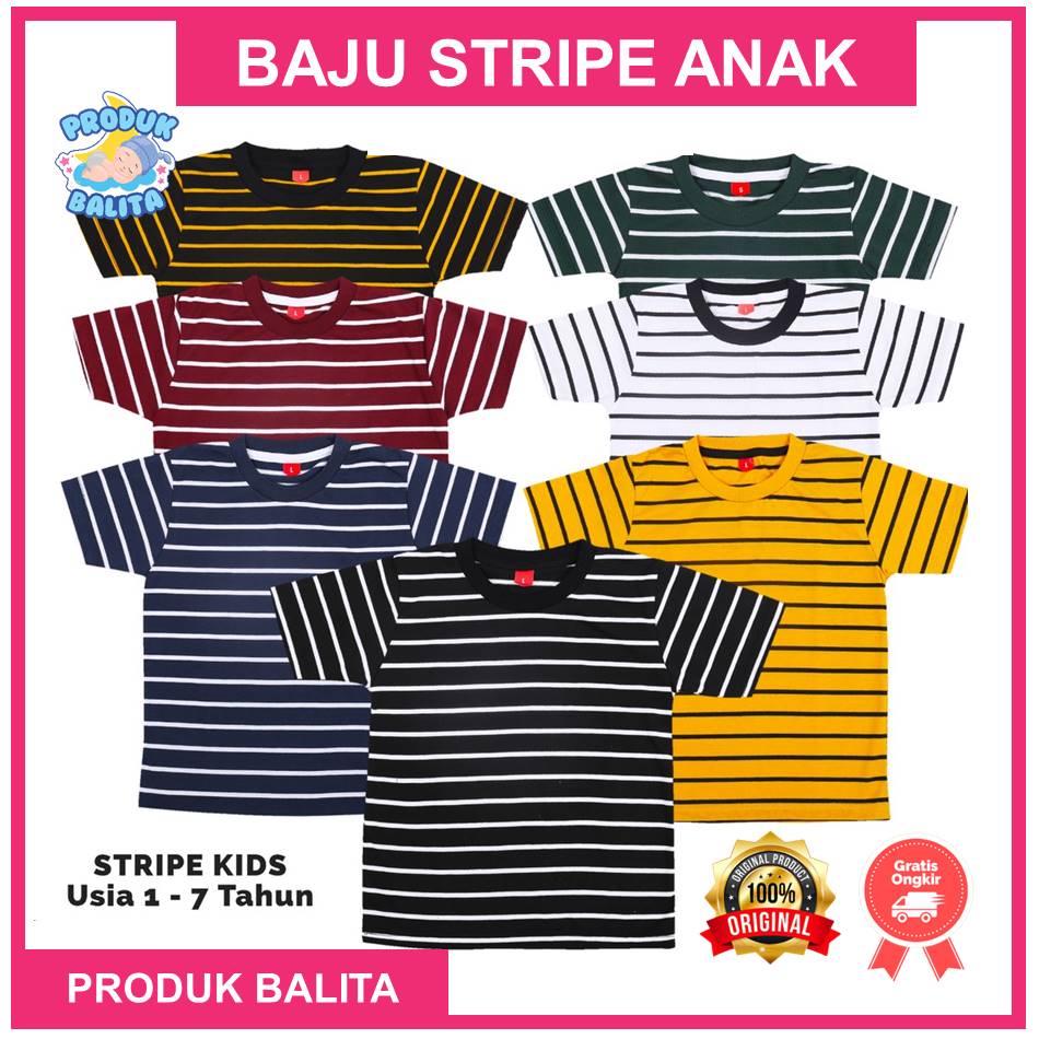 Kaos Anak Stripe  Thirts Salur Garis Garis Kaos Anak Laki-Laki Perempuan Lengan Pendek Catton Combed 30S Terlaris