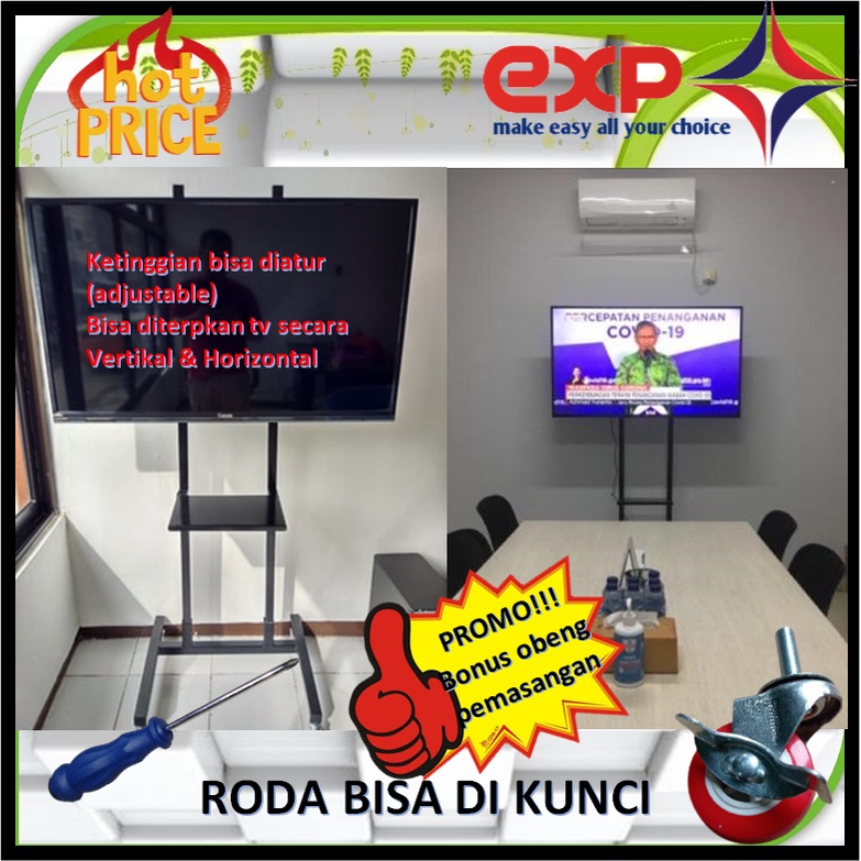 Garansi cocok!!! Bracket TV Standing 32&quot; s/d 65&quot; TOSHIBA pakai RODA KOKOH 100% BESI MURNI