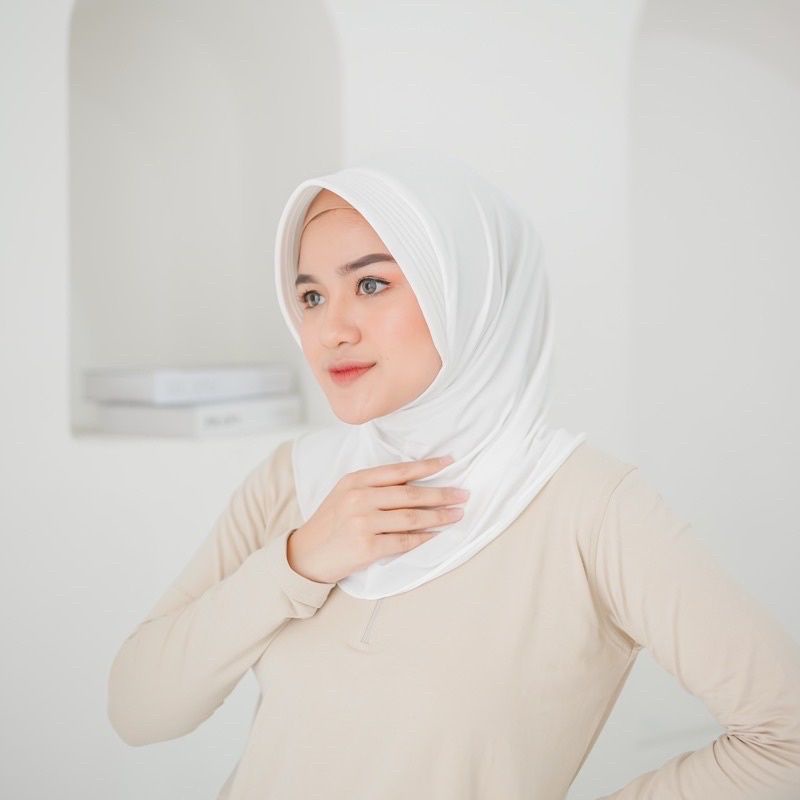 JILBAB SPORT - Hijab Sporty / Hijab Instant / Hijab Sporty Olah Raga Spandek Bergo Polos-Bw