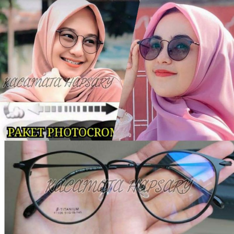 PAKET FRAME + LENSA PHOTOCAROMI | KACAMATA MINUS | KACA MATA ANTI RADIASI | KACAMATA WANITA 1326