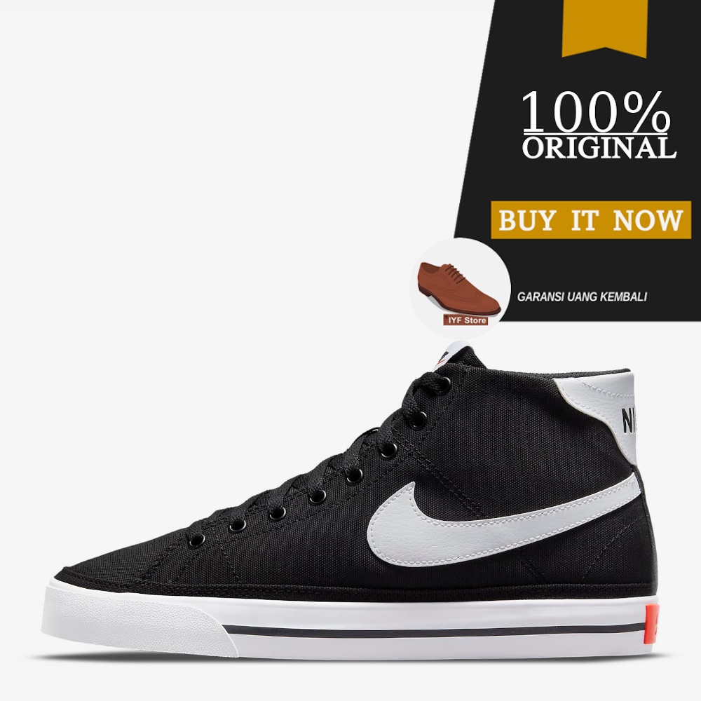 Sneakers Original Sepatu Nike Court Legacy Canvas Mid - Black/White