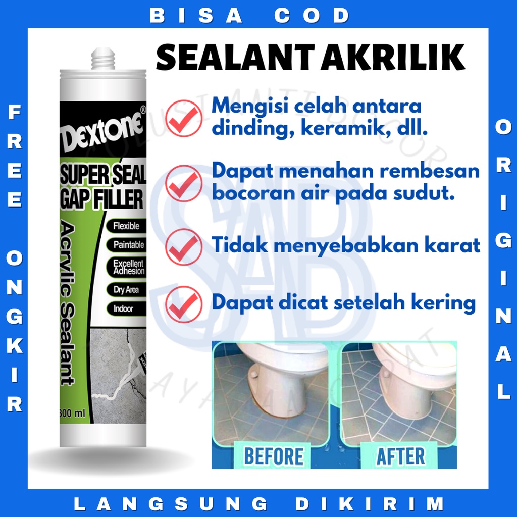 Dextone Sealant Acrylic Lem Silicone Akrilik Tambal Celah Retakan Dinding Kusen Beton Nat Keramik