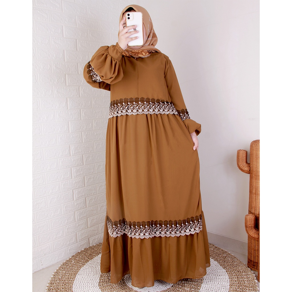 Gamis Dewasa Ceruty Renda Hitam Cyra Busui Friendly LD 100 PG 134