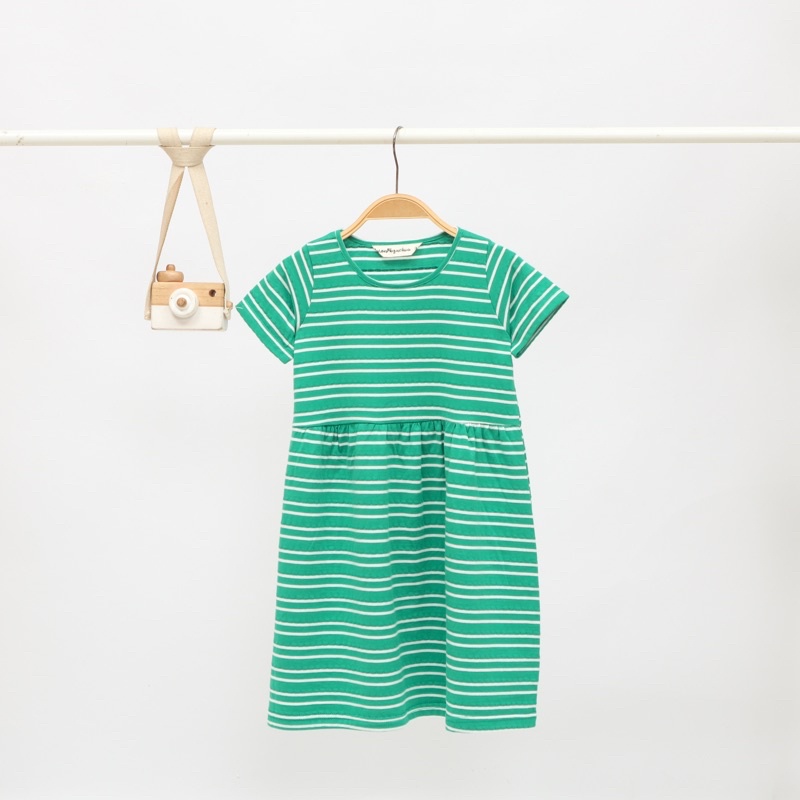 Dress Anak Perempuan Salur Hijau Putih Lengan Pendek 1 - 12 Tahun Premium | AaronMiguelkids