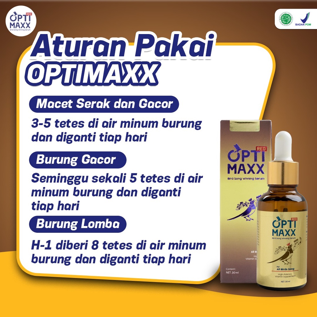 Optimaxx - Vitamin Burung Kicau Gacor Siap Juarai Gantangan Khusus Lovebird / Murai Batu / Kenari / Kacer / Jalak Suren / Kolibri / Kutilang