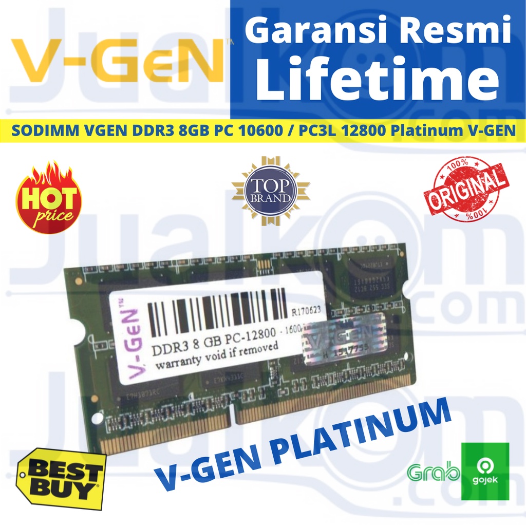 V-GEN Sodimm DDR3 8GB V GEN PC PC3L 10600 12800 TIPE PLATINUM VGEN for Notebook or Laptop