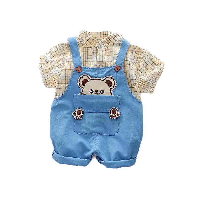 Set Overall Baju kemeja bayi jumpsuit Teddy bear beruang import lucu