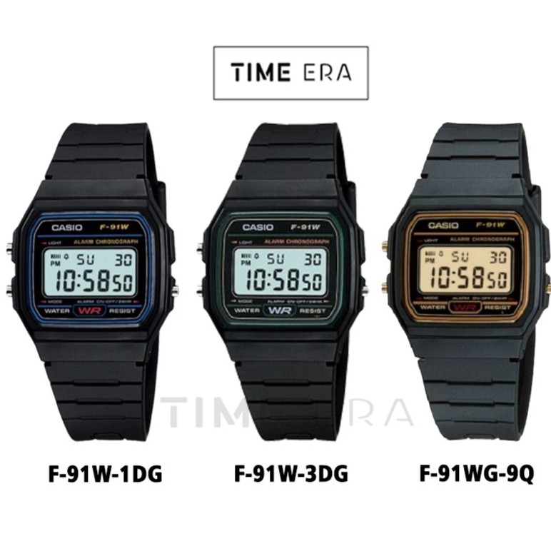 Casio Original F-91W-1D / F-91W-3D / F91W-1DG / F91WG-9Q Jam Tangan Pria Digital Karet Hitam