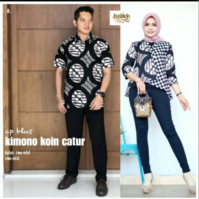 COUPLE BLUS KIMONO CATUR BATIK SARIMBIT KERJA SERAGAM ATASAN FORMAL MODERN CASUAL