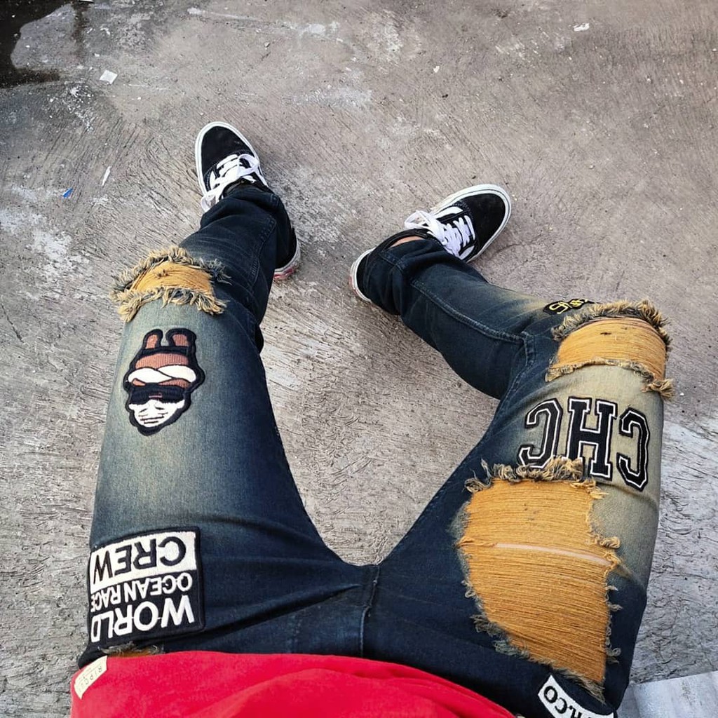 Celana Ripped Jeans Patch Original RN Seven Premium