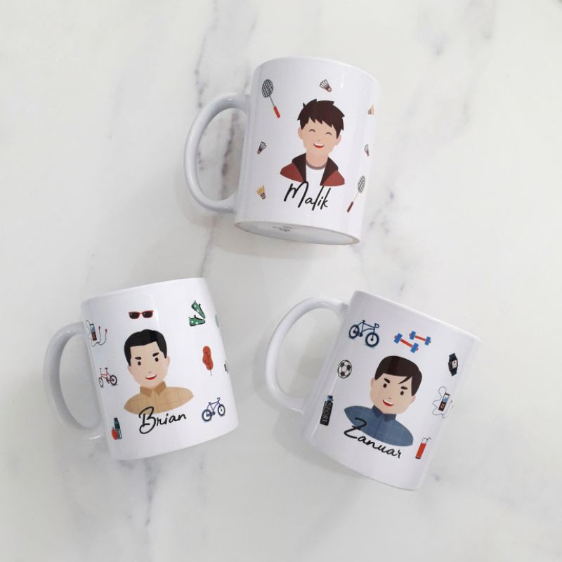 Jual GIFT FOR HIM - Mug karakter cowok. Bisa custom desain | Shopee