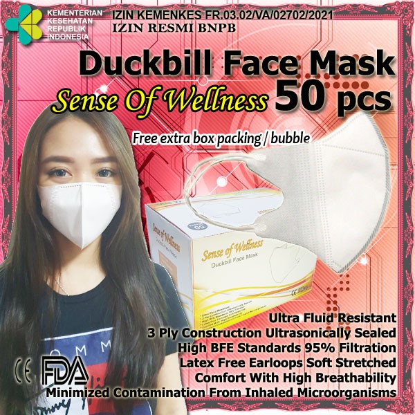 Masker Duckbill Earloop SENSE OF WELLNESS 3ply isi 50pcs Kemenkes 3 ply Isi 50 pcs