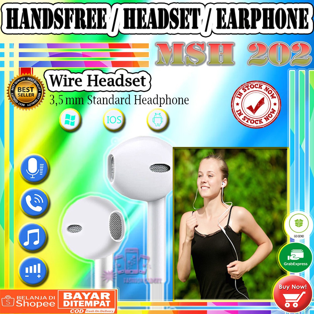 MSH 202 Handsfree DENGAN Mic ( 2 Fungsi Bisa IPHONE / ANDROID ) Headset Earphone Handfree jack 3.5mm