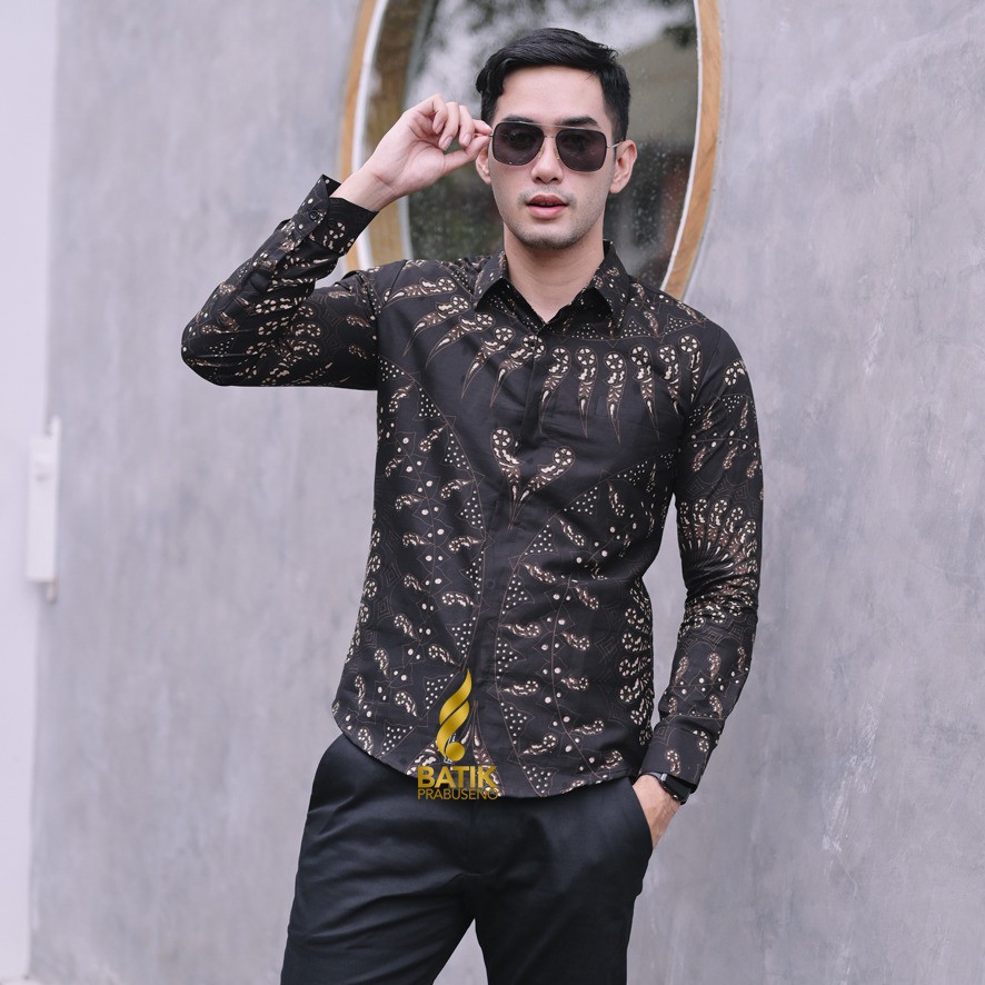 CAKRA WANGSA  BAJU KEMEJA BATIK PRABUSENO COUPLE  PRIA  SLIMFIT LENGAN PANJANG MODERN SERAGAM  KERJA