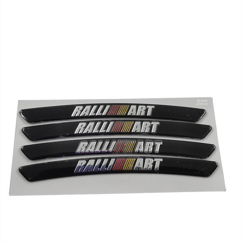 4 x Aluminum RALLIART Letter Logo Car Auto Wheel Tire Decorative Emblem Badge Sticker Decal MITSUBISHI RALLIART