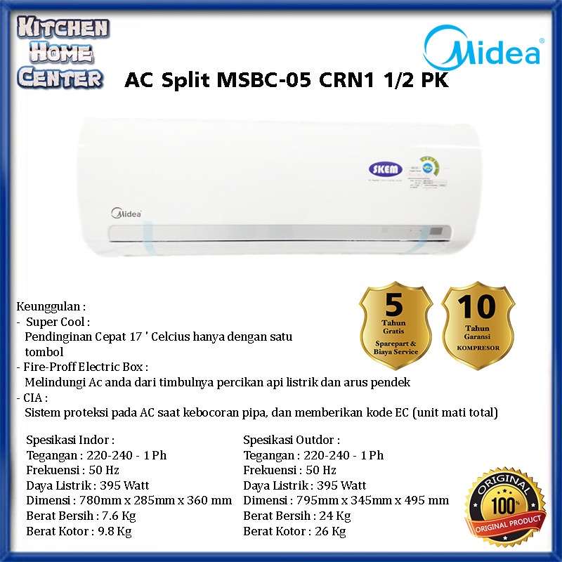 AC Midea MSBC-05CRN1 AC Split 1/2 PK MIDEA