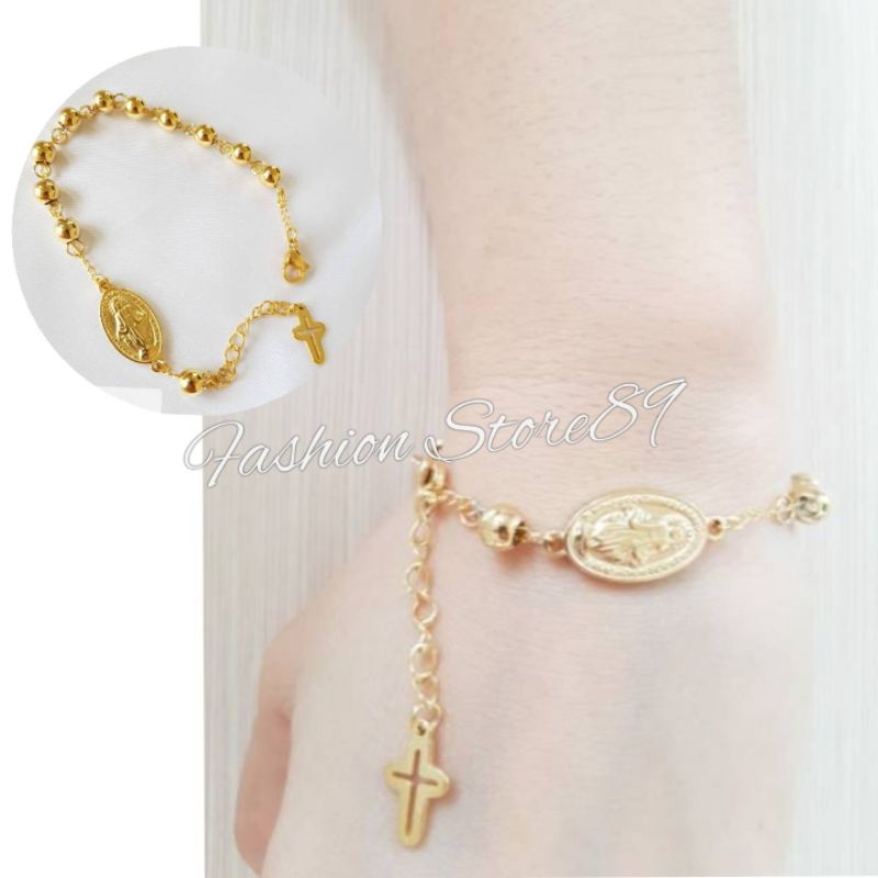 Gelang rosario Bunda Maria Salib Jurai Titanium Silver Gold Antikarat fashion wanita