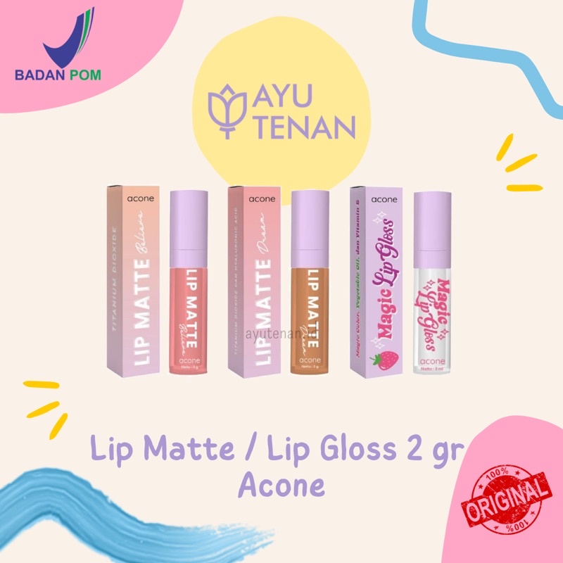 [BELI 1 FREE MASKER] BPOM Lip Series Acone / Lip Matte with Hyaluronic Acid / Magic Lip Gloss Acone