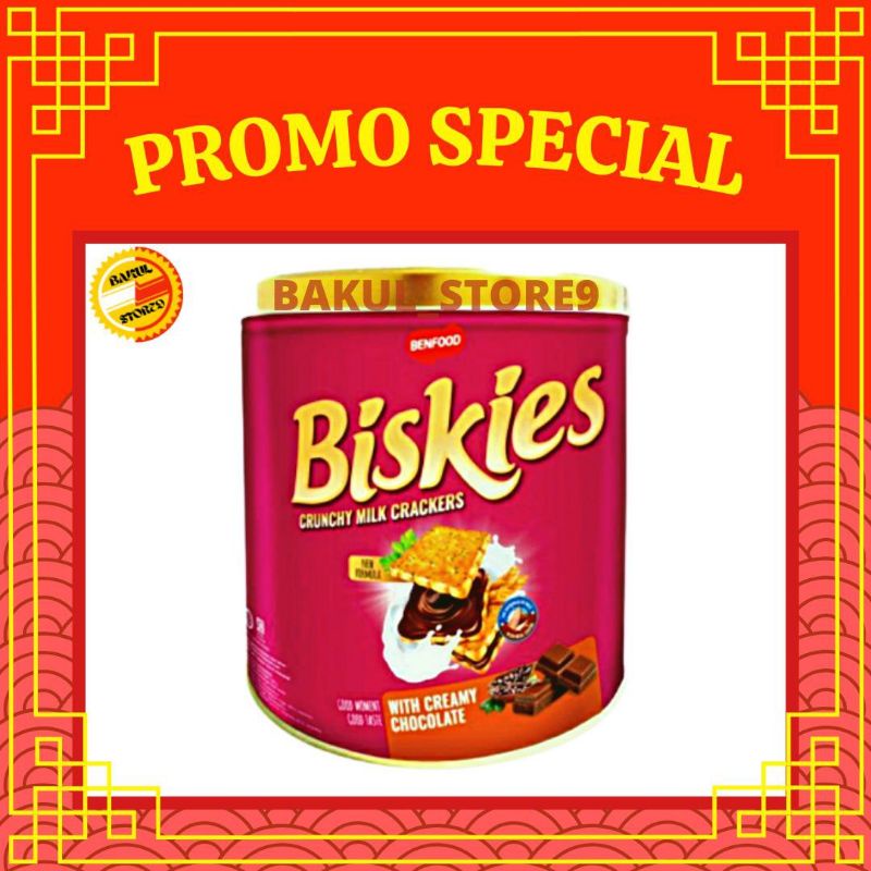 Biskies Cruncy Milk Crackers With Creamy Chocolate 224 Gr Kaleng Termurah