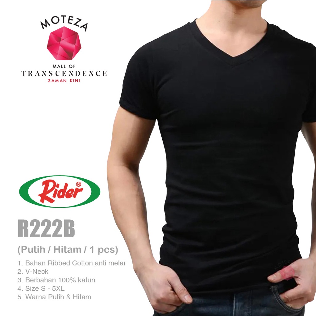 Kaos Dalam Oblong Pria T-Shirt - V Neck - RIDER R 222 / R222 - Putih / Hitam