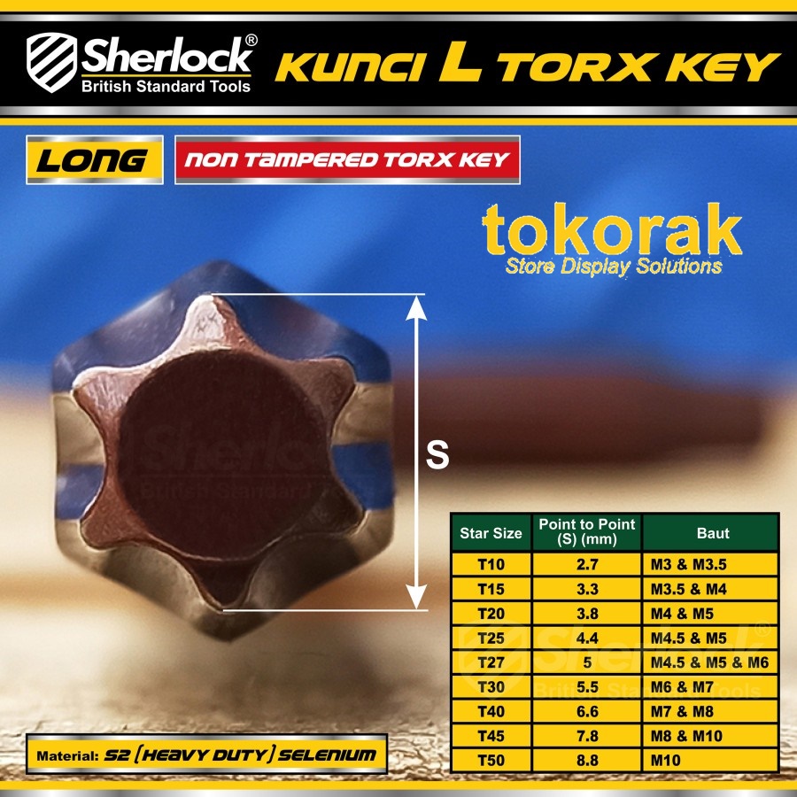 KUNCI L BINTANG HEXKEY LONG SET 9 PCS SHERLOCK - TORX KEY NON TAMPER