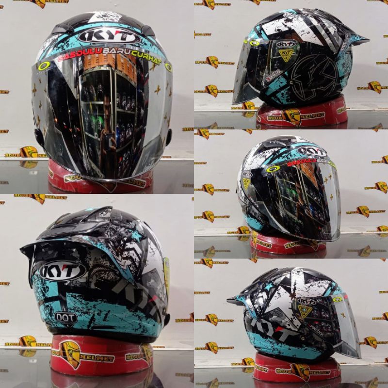 HELM KYT GALAXY FLAT R MOTIF#5 AQUA BLUE/PAKET GANTENG 100%ORIGINAL SNI-DOT-AQUA BLUE/VENOM/SLVR