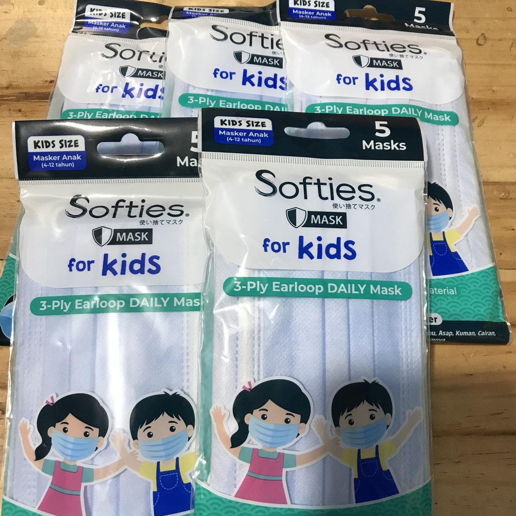 Softies Mask Dewasa / Softies Mask for Kids / Masker Softies 3 ply isi 5pcs
