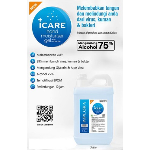 Hand sanitizer/saniteser implora gel/cair 5lt 5 liter icare/i care