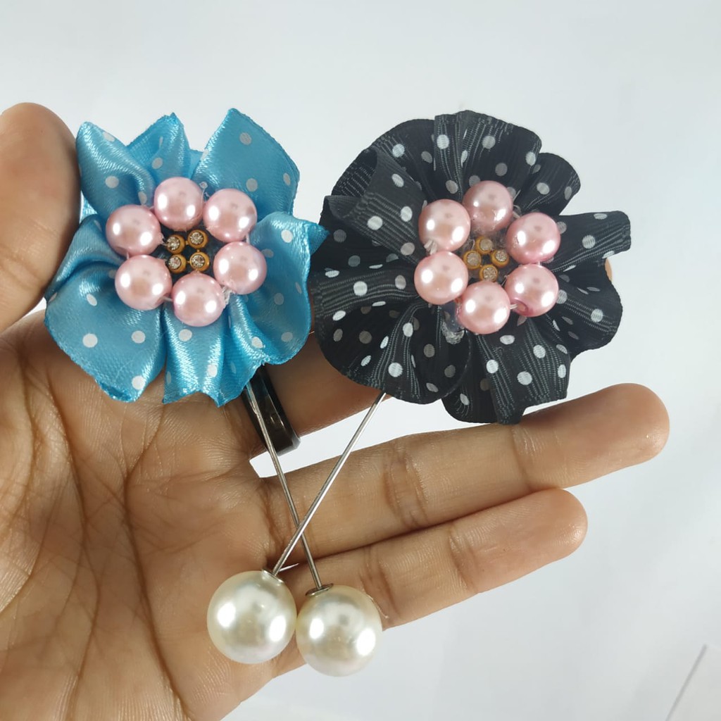 Pin bros Tuspin RIA KOREA Pita Kain Mutiara Handmade  Peniti Hijab Fashion By Tokopelanginicer