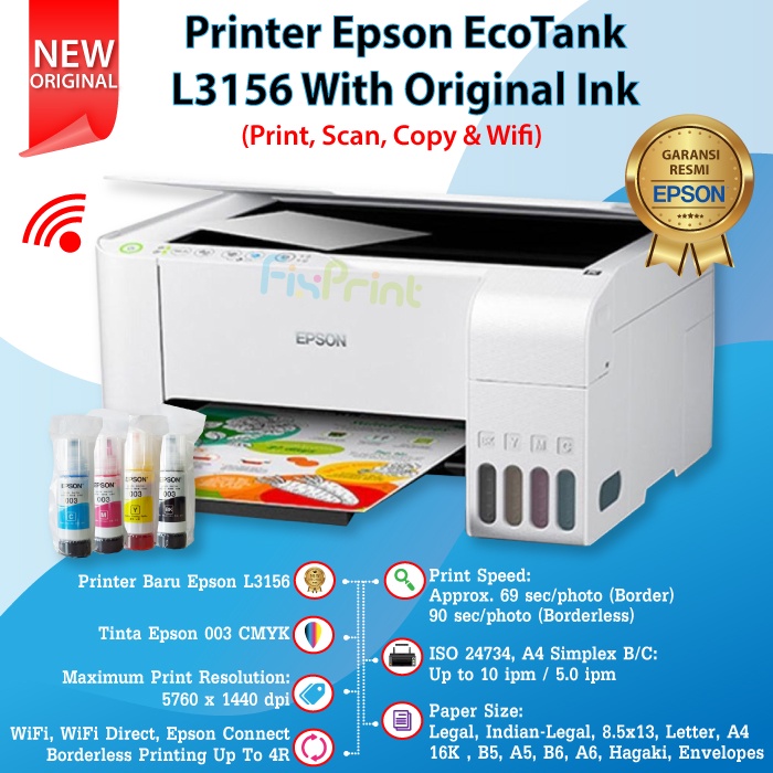 Printer Epson L3250 / L3256 EcoTank Wireless A4 All In One Tinta 003