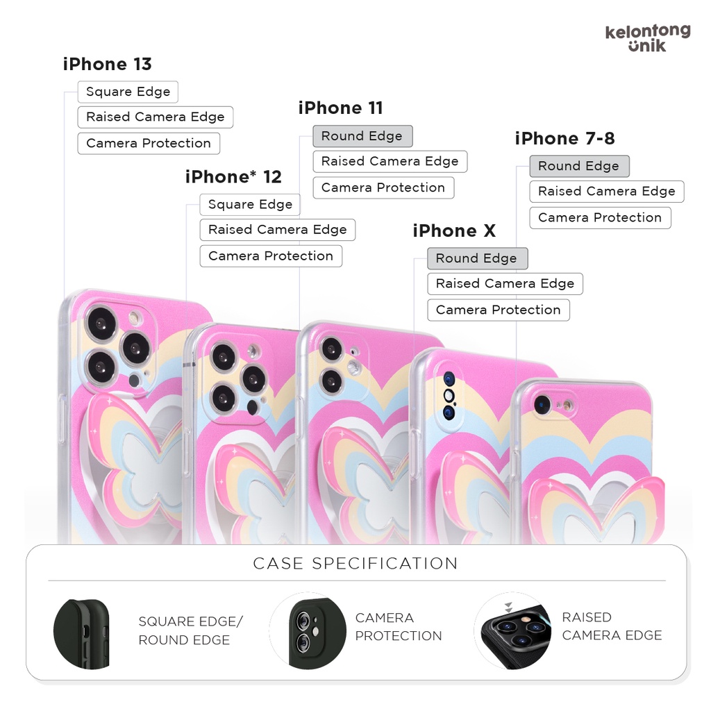 For iPhone - Colorful Butterfly Love Soft Case + Mirror Griptok