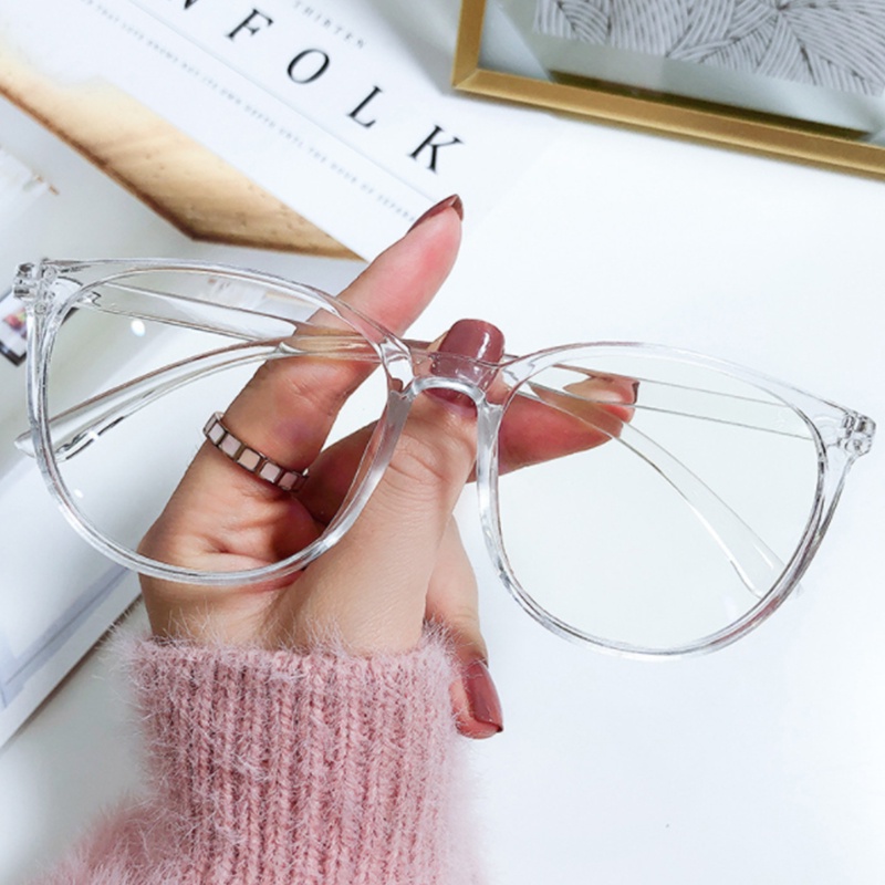 PROMO& Kacamata TransparanAnti Radiasi Wanita Kacamata Korea Wanita Fashion Retro Bentuk Kotak Eyeglasses P-B-transparan