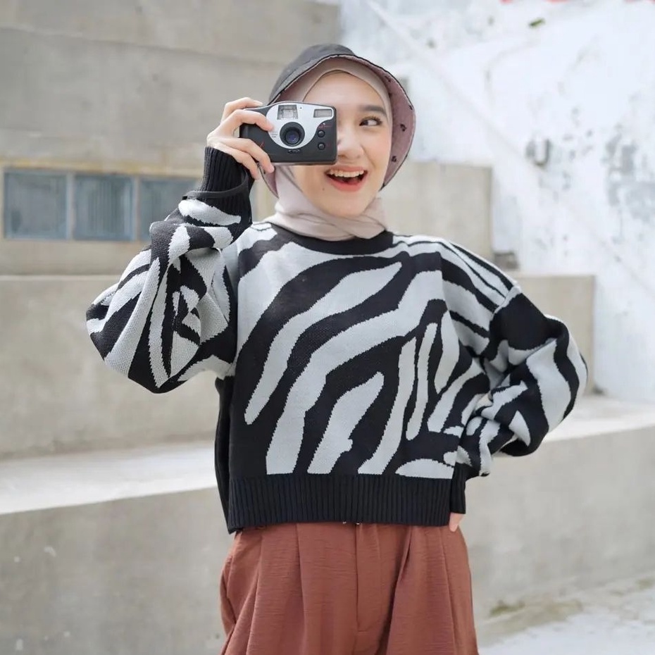 Pro.Coll - Sweater Rajut Tebal - Arabel Zebra Crop Sweater