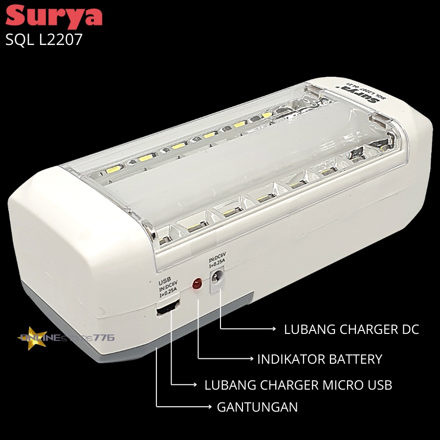 LAMPU EMERGENCY DARURAT LED SURYA SQL L2207 / LAMPU DARURAT SURYA SQL L2207 / RECHARGEABLE