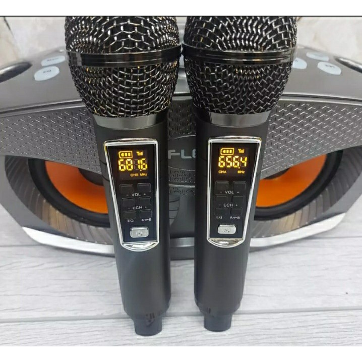 FLECO FL-311 Karaoke Speaker Bluetooth Dengan 2 Microphone Wireless Hitam