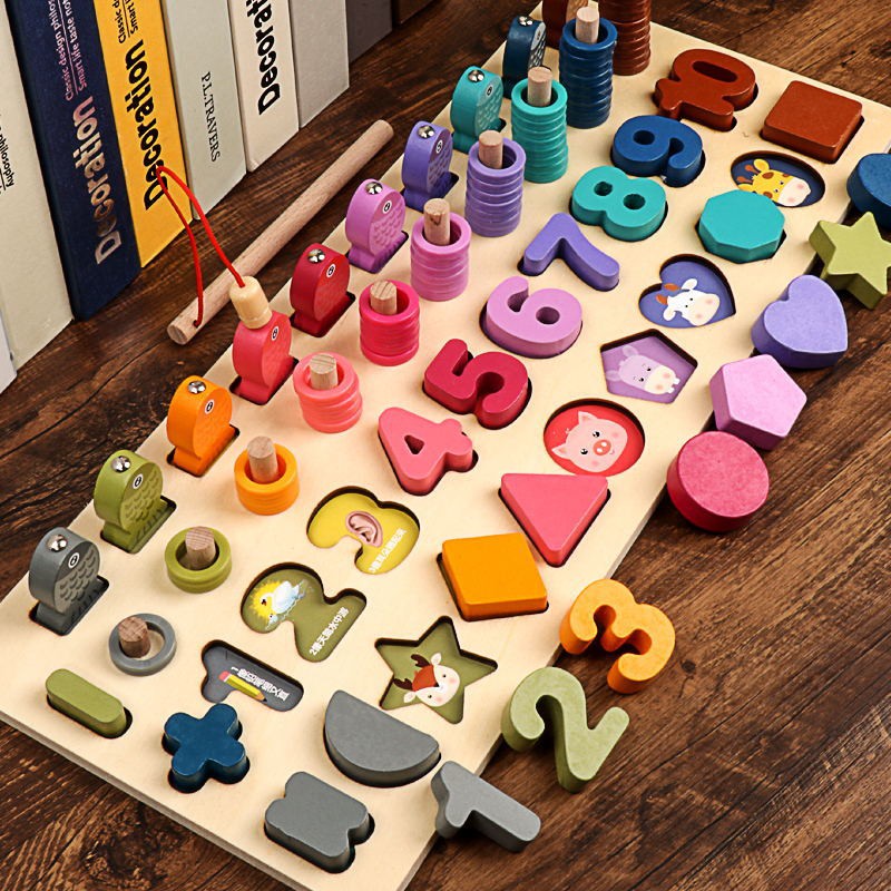  Mainan Edukasi Puzzle Kayu Bentuk Angka Huruf Multiwarna 