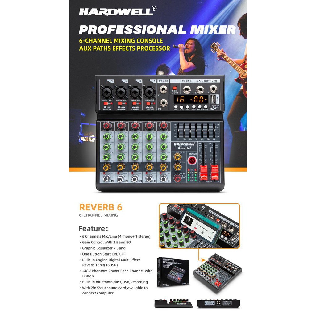 Mixer Audio 6 channel Hardwell REVERB 6 REVERB6 Channel Original