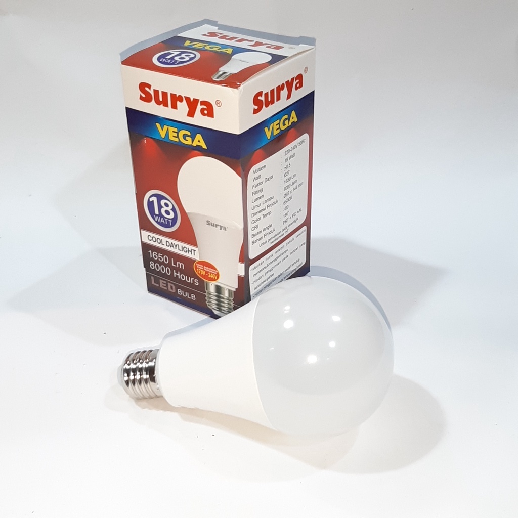 Bohlam Fitting LED Surya Sangat Terang Cahaya Putih 18 Watt Hemat Energy