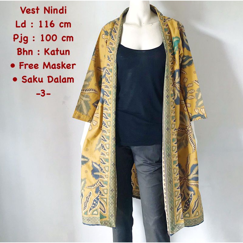 Vest Nindi batik solo outer lengan atasan kerja blazer wanita