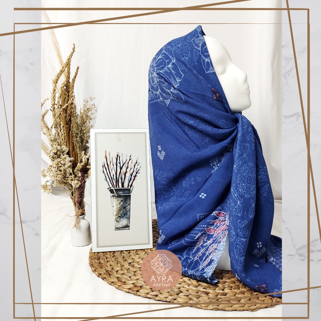 HIJAB SYARI SEGIEMPAT KERUDUNG JUMBO MOTIF JILBAB BESAR KERUDUNG JUMBO LASERCUT 130 cm JILBAB SYAR'I 130cm azzura Aubrey-G Blue