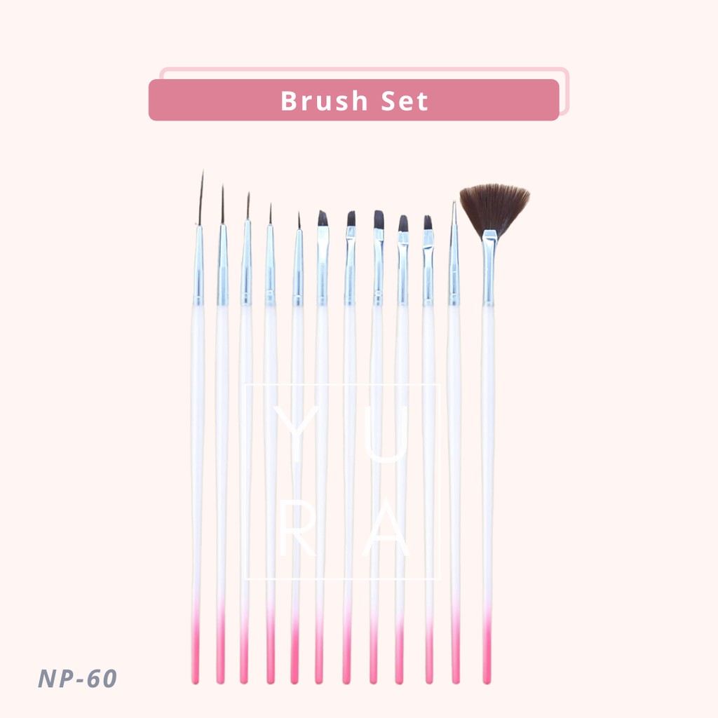 Brush Set 12 pcs Putih Ungu NP-60 Kuas Nail Art