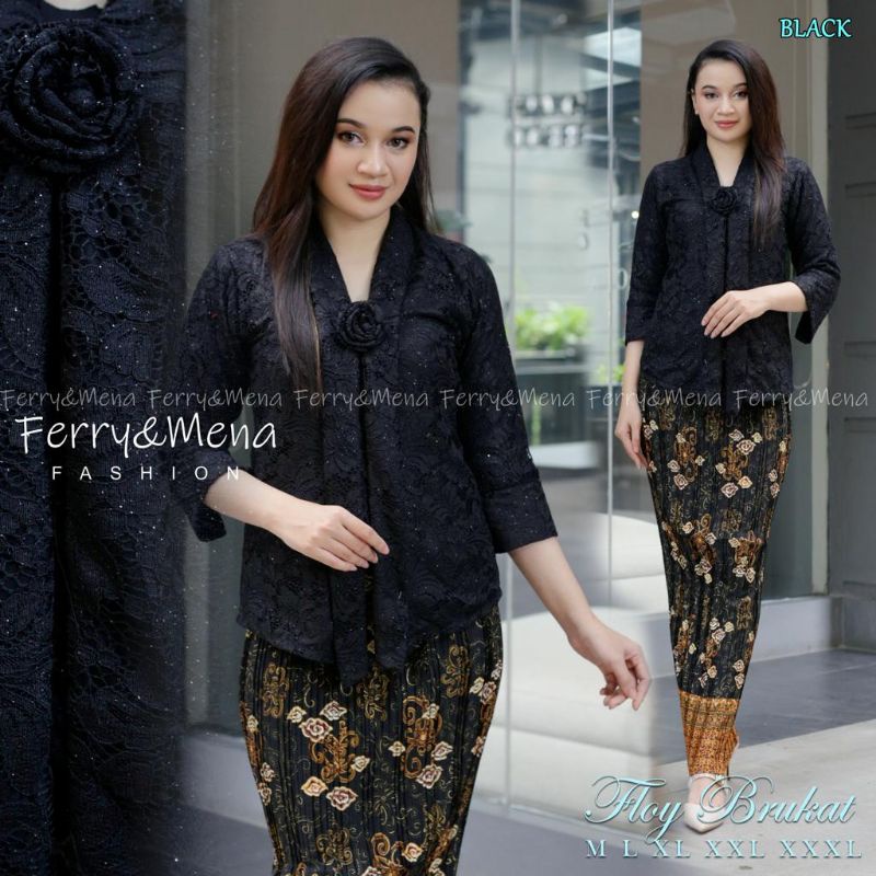 IndahKebaya | SET KEBAYA FLOY BROKAT KUTU BARU JUMBO / KEBAYA BUSUI FRIENDLY MODERN / BAJU WANITA PESTA LD 110 120 130 / MOCCA MAROON SILVER HITAM NAVY HIJAU GOLD WARDAH