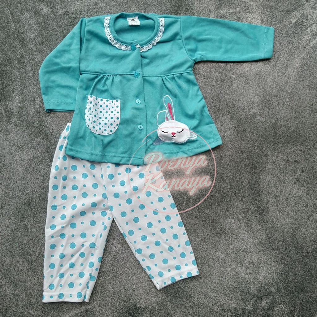 SPY17 Setelan Baju Bayi Piyama Bayi Panjang Perempuan KELINCI BORDIR Yeiko 6-12 bln-Biru