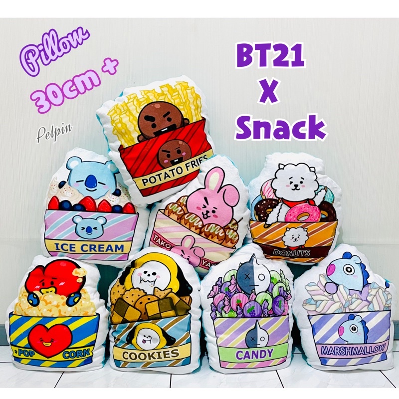 pillow boneka bantal plushie bt21 x snack yelvo bts kpop chimmy tata rj cooky shooky mang van koya