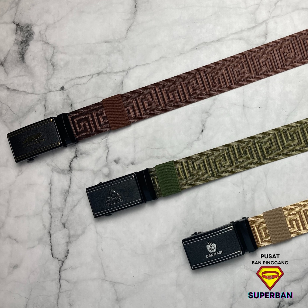 IKAT PINGGANG COKELAT LUXURY CANVAS MOTIF AUTOMATIC BUCKLE NYLON SABUK GESPER KEPALA REL OTOMATIS MODERN - SUPERBAN