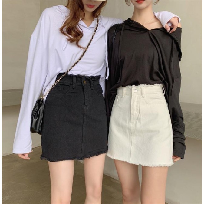 Rok Denim Rok Jeans Rok Pendek Fshion Wanita Pinggang Tinggi  Skirt Korean Style Rok Vintage Simple