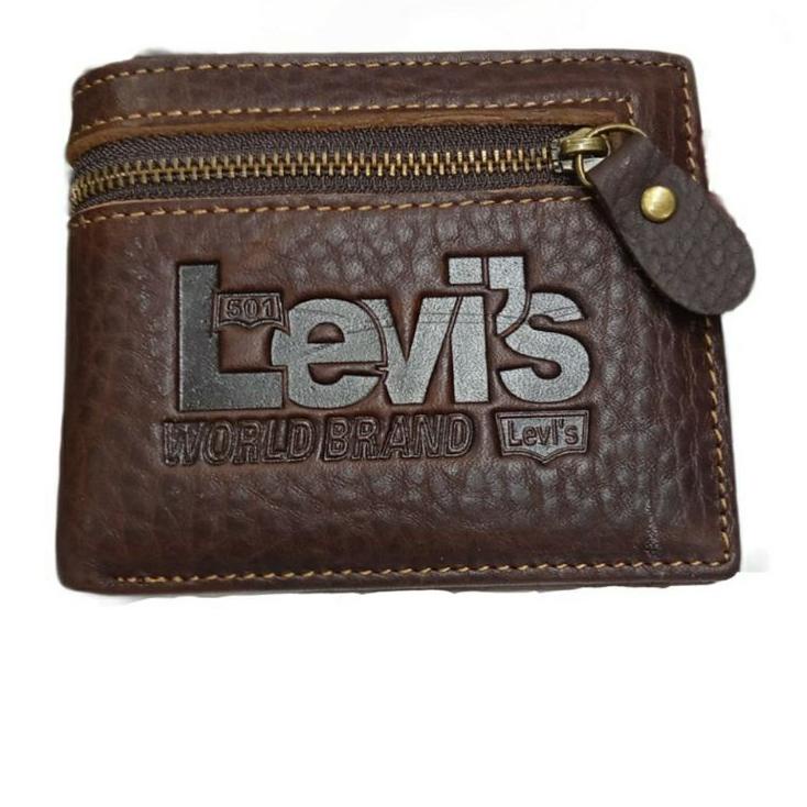 Double hoki-- Dompet Kulit Pria Dompet Resleting Luar, Dompet Levi's Lipat